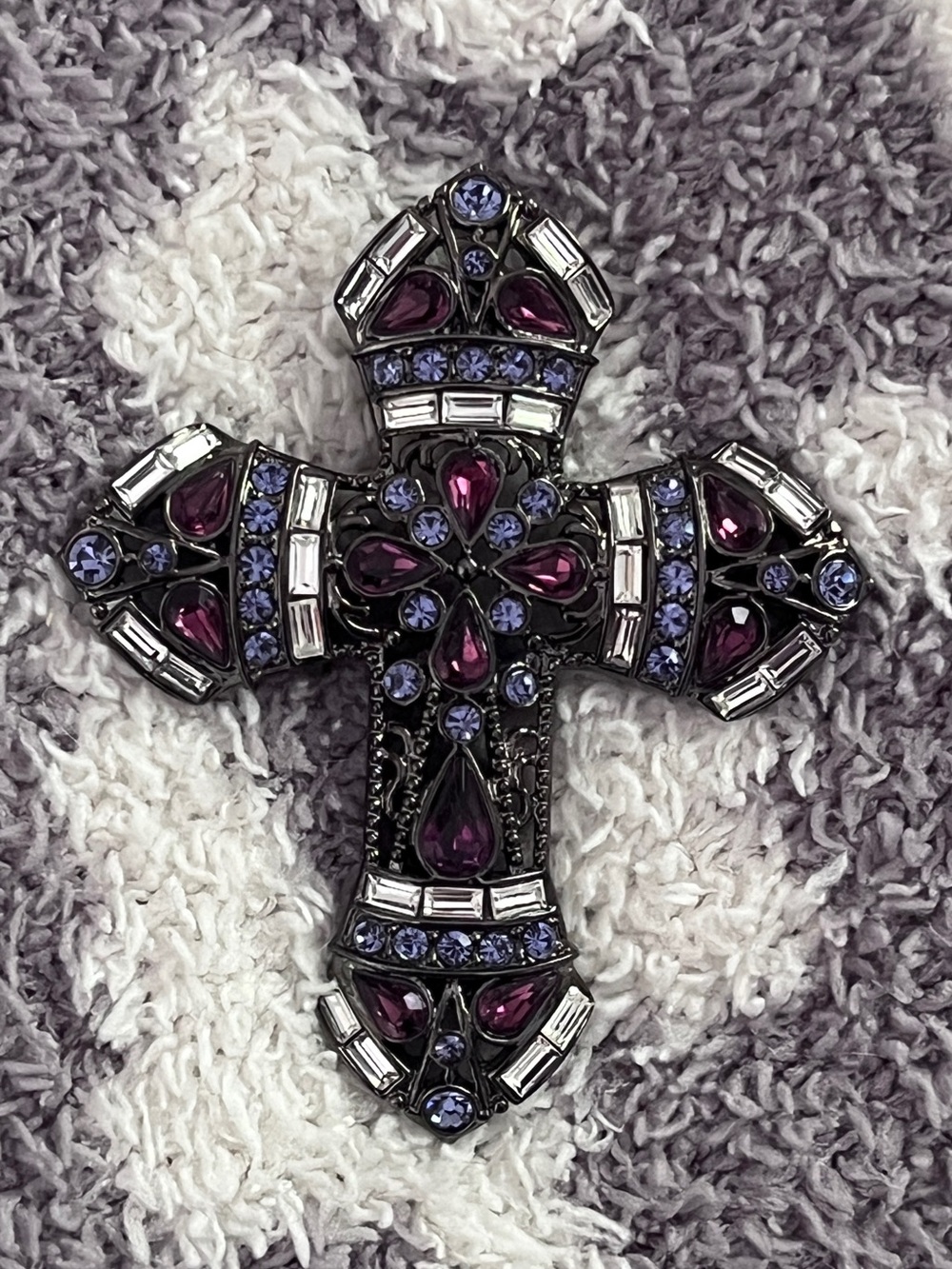 Real Collectibles by Adrienne Purple and Silver Jeweled Cross Pendant
